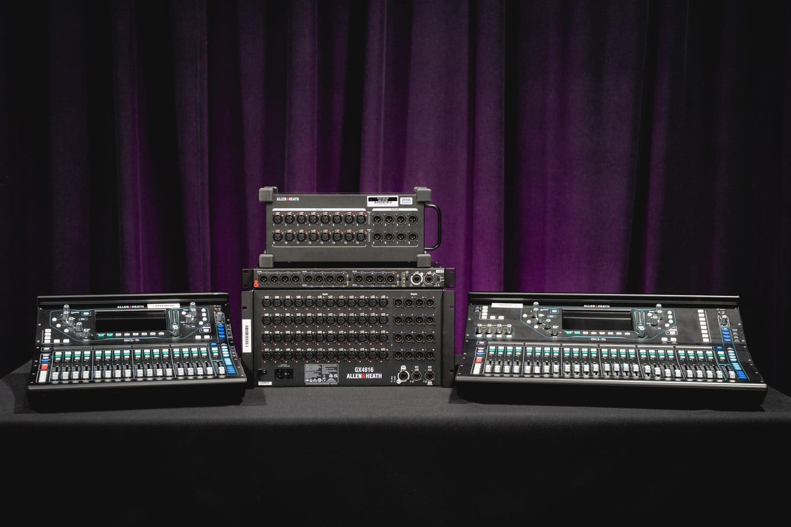 Allen & Heath SQ-5 and SQ-6 consoles with GX4816 and DX168 stageboxes
